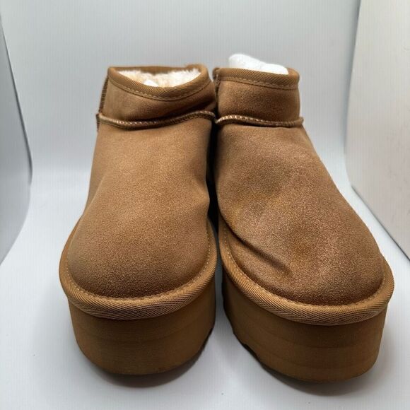 CUSHIONAIRE Women's Genuine Suede pull platform boot +Memory Foam 8.5 CHESTNUT - Picture 2 of 7